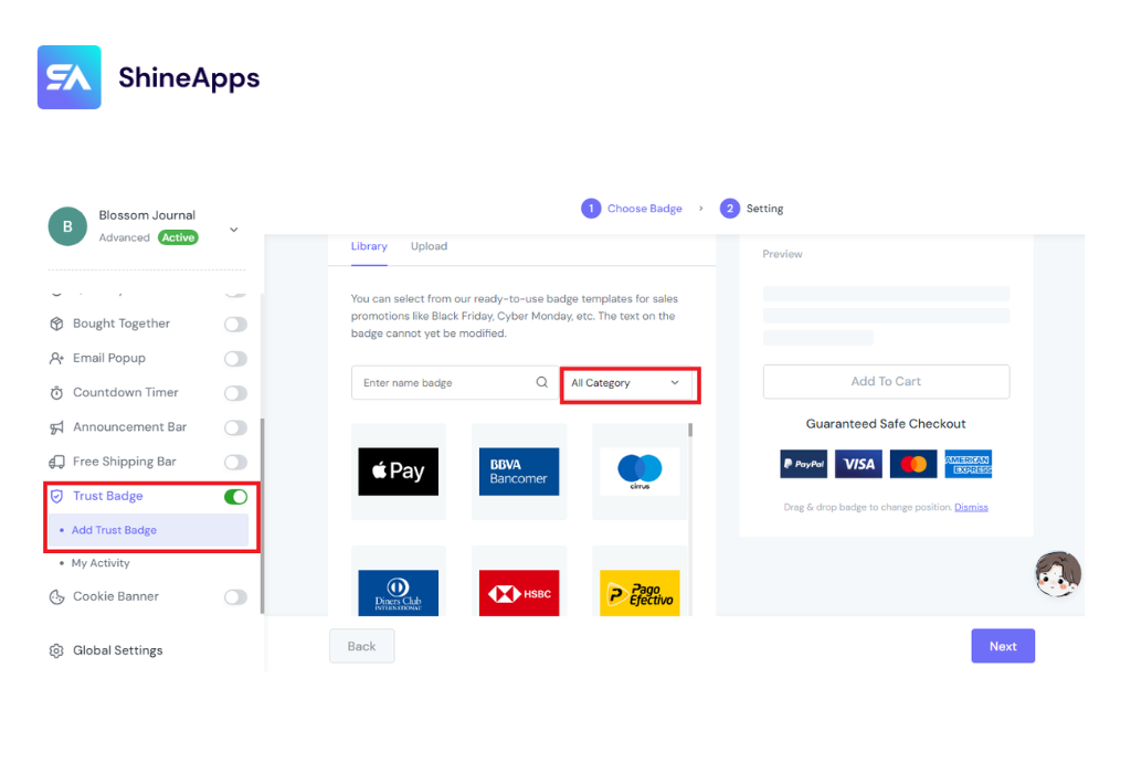 How to add a Trust Badge with ShineTrust step 3
