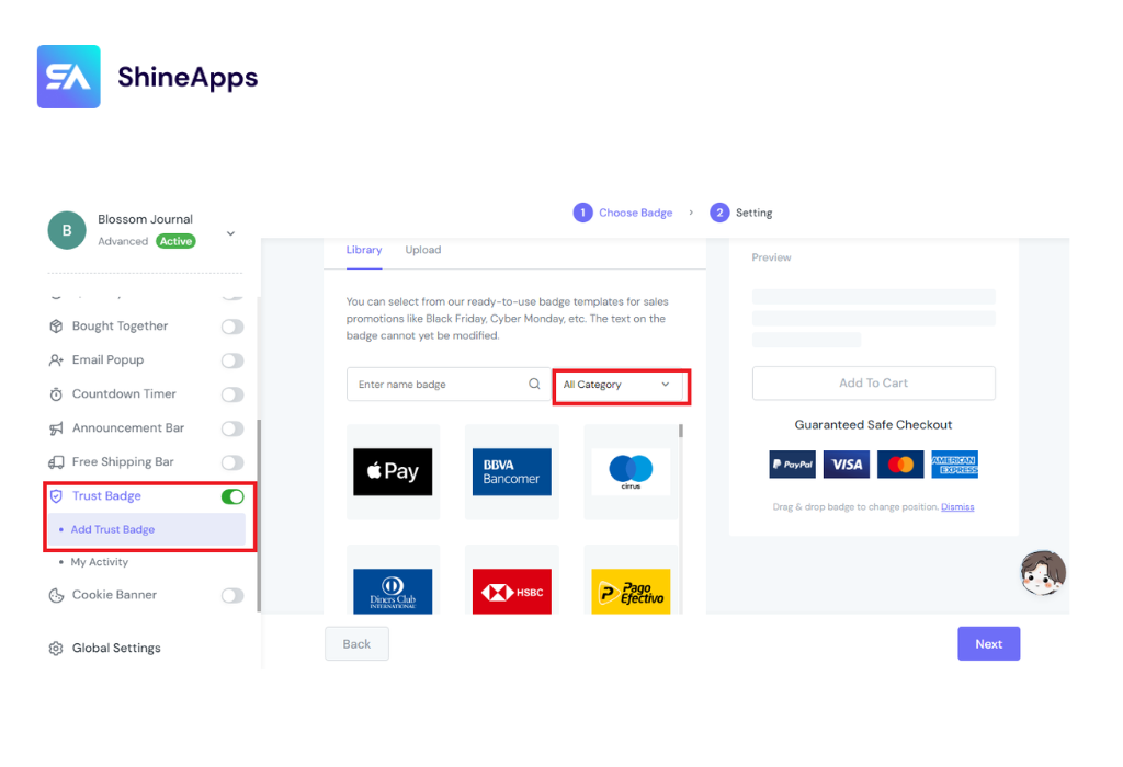 How to add a Trust Badge with ShineTrust step 4