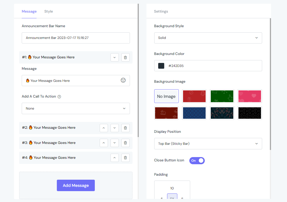 custom-message-and-setting