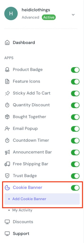 Shopify Cookie Banner