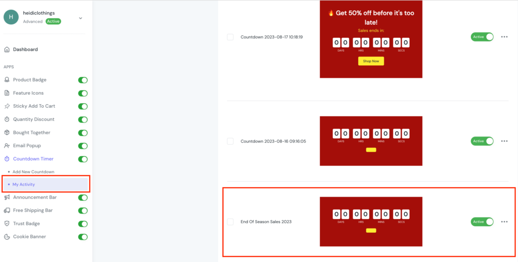 How to show Shopify Countdown Timer on multiple pages - my activity