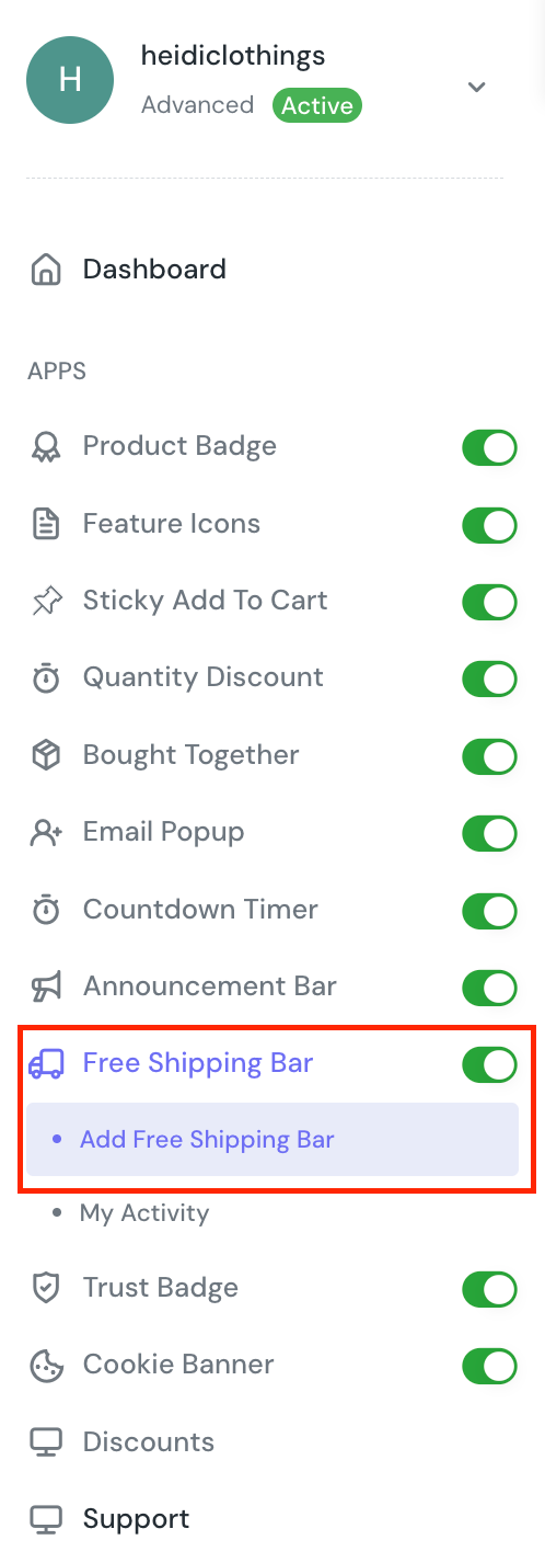 Shopify Free Shipping Bar